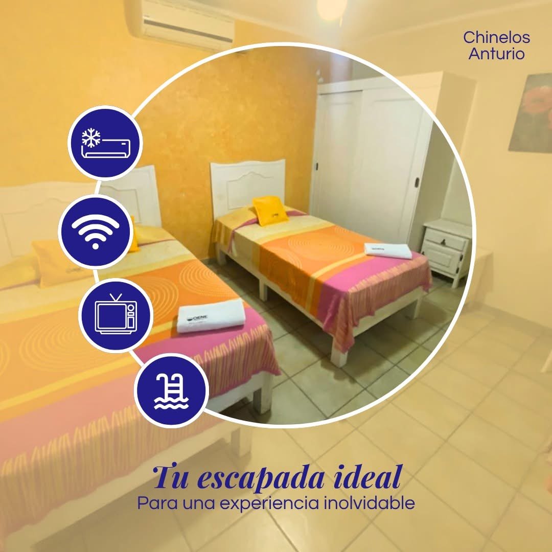 Habitación de Hotel Chinelos Anturio con dos camas
